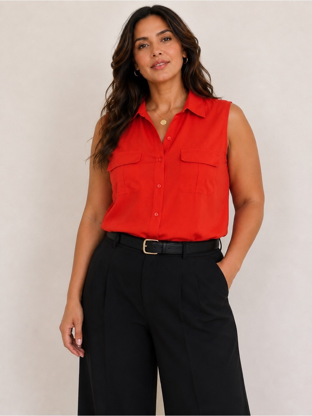 Banana Republic Orange Sleeveless Button Front Utility Tank Top XL Silk Blend
